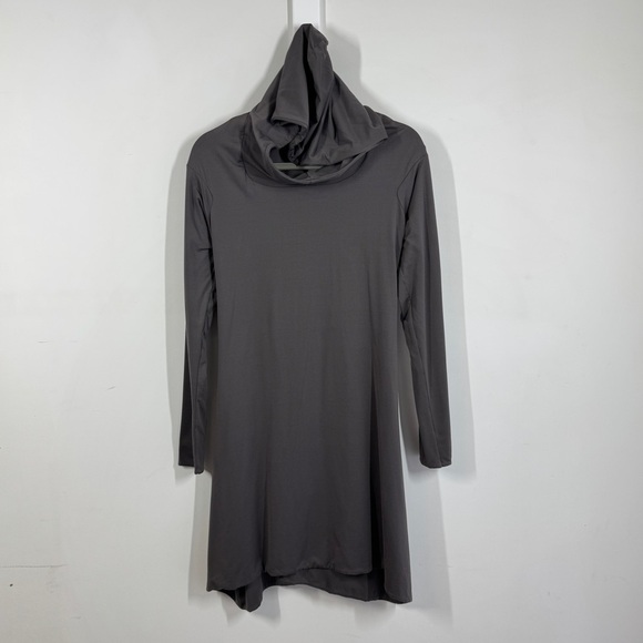 Sarah Pacini Gray Long Sleeve Hooded Minimalist Lagenlook Tunic Dress - Picture 2 of 12